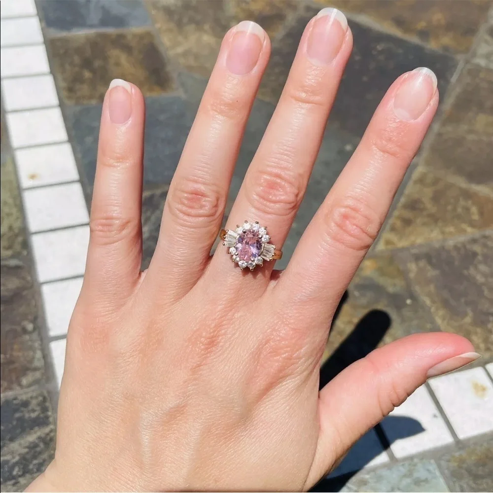 Estate 14k Gold Rose & White Cubic Zirconia Ring - Picture 4 of 11